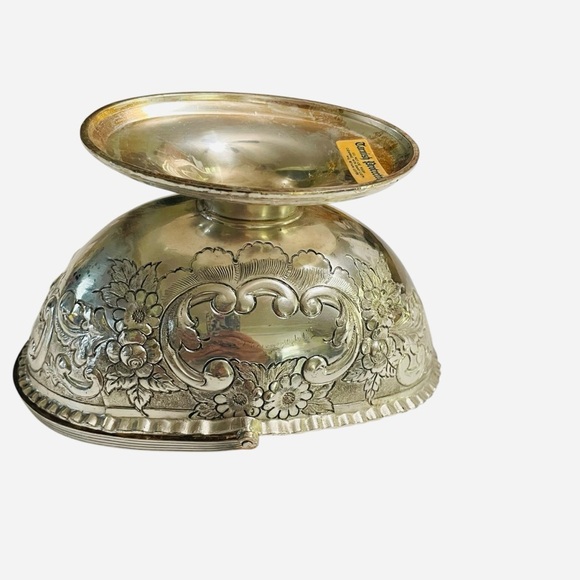 Corbell And Co. Silver Plate oval small Wedding Basket with Handle Gold Wash VTG - Picture 9 of 12